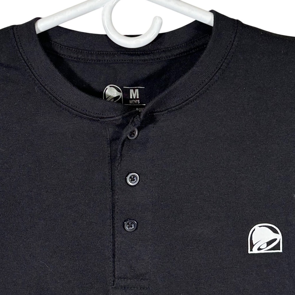 Taco Bell Employee Mens Black Henley Graphic T-Shirt Paint Drip Logo Size M